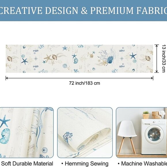 NEW  Nautical Coastal Table Runner 13x72 Inch Marine Theme Ocean - Picture 7 of 7